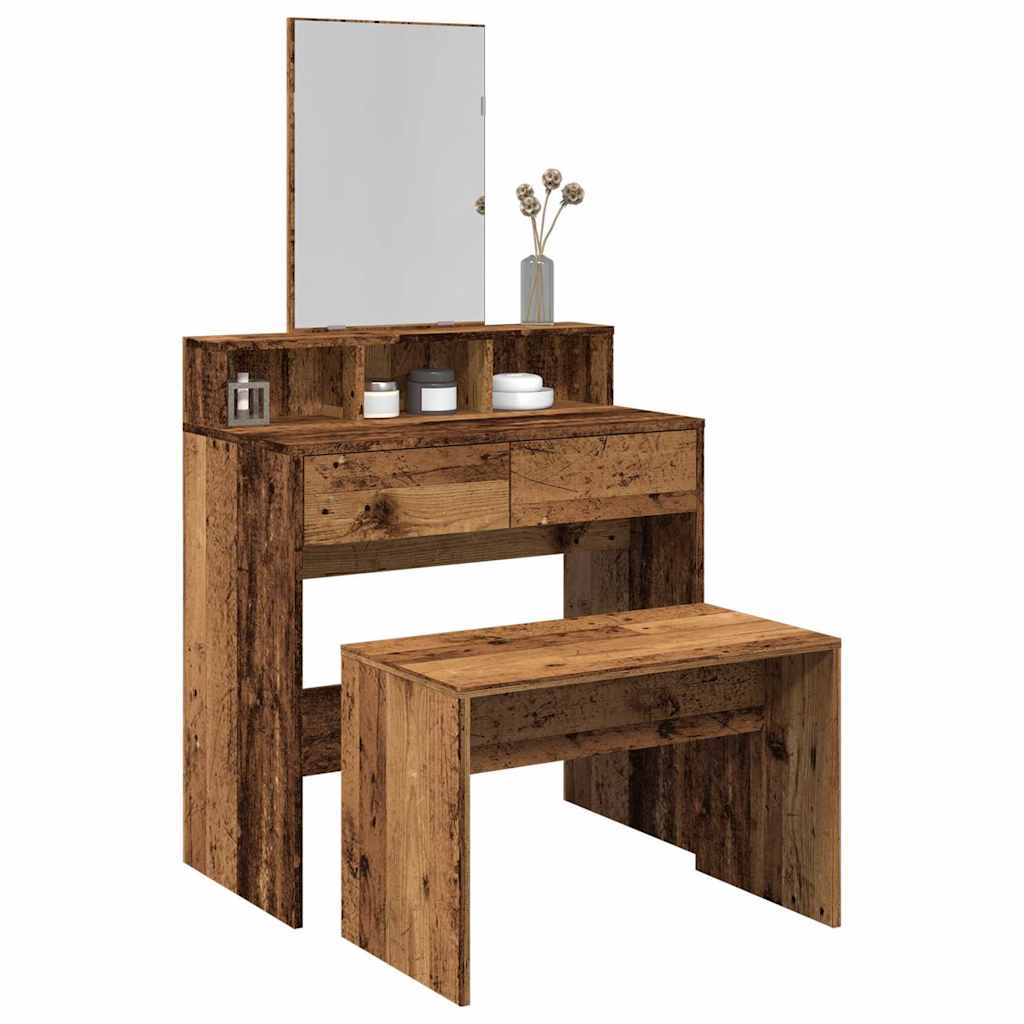 Vanity Stool Old Wood Look 70x35x45 cm Wood Material