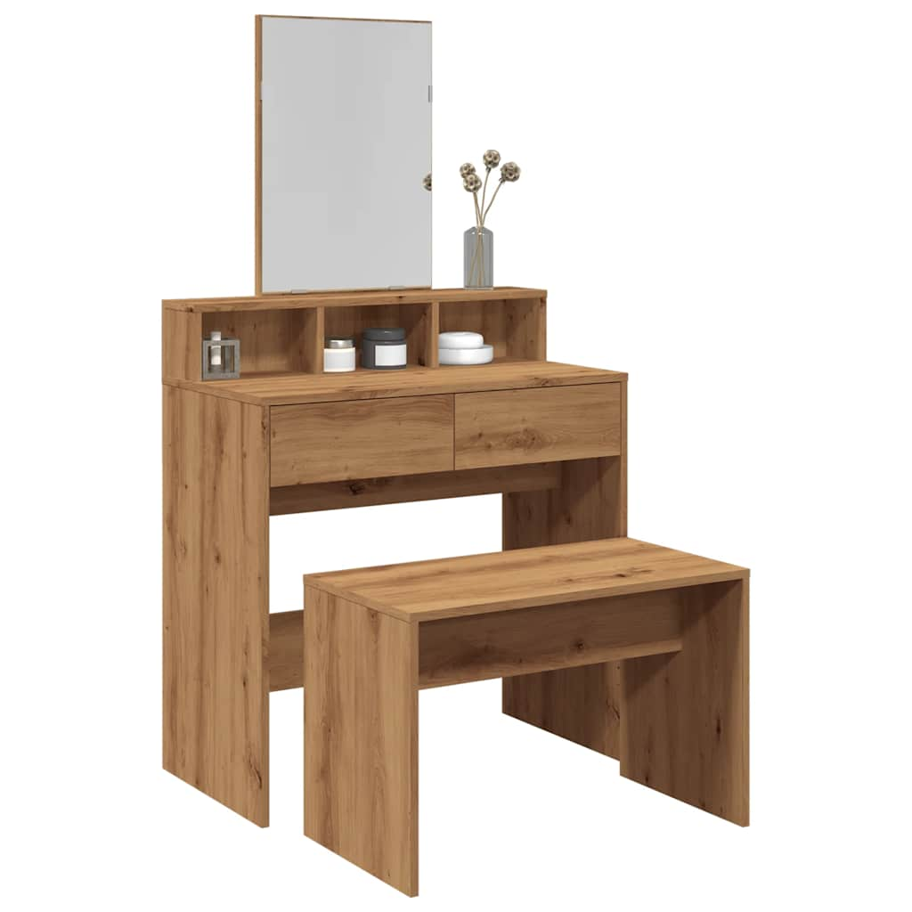 Vanity Stool Artisan Oak 70x35x45 cm Wood Material