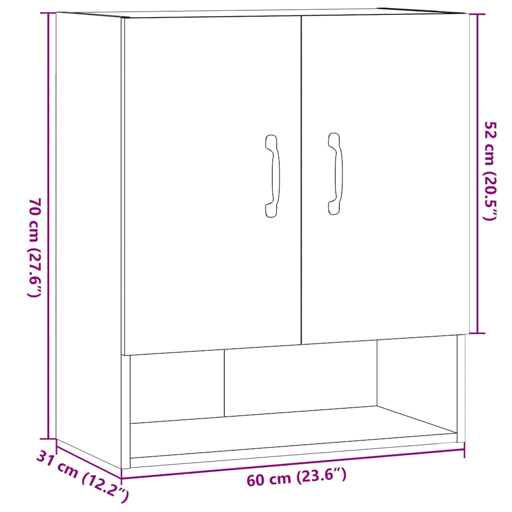 Wall Cabinet Artisan Oak 60x31x70 cm Wood Material