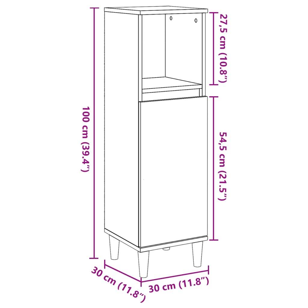 Bathroom cabinet concrete gray 30x30x100 cm made of wood