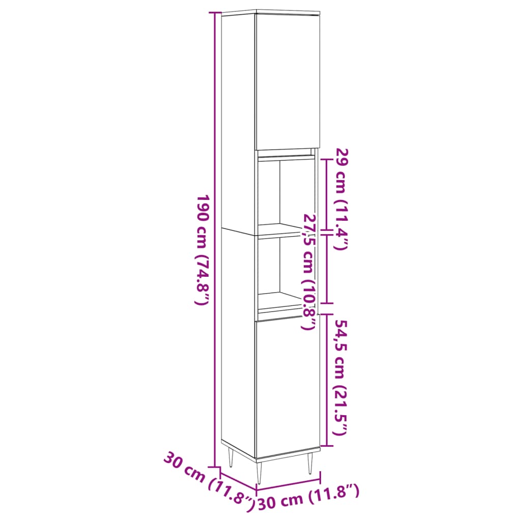 Badschrank Betongrau 30x30x190 cm Holzwerkstoff