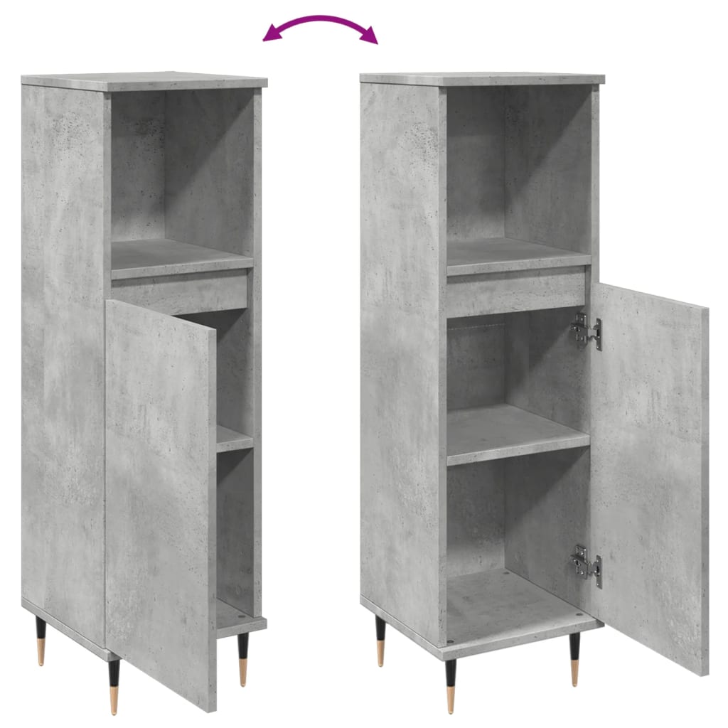 Bathroom cabinet concrete gray 30x30x100 cm made of wood