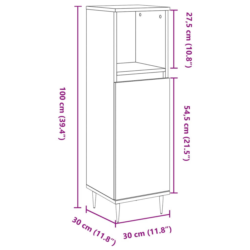 Badschrank Betongrau 30x30x100 cm Holzwerkstoff