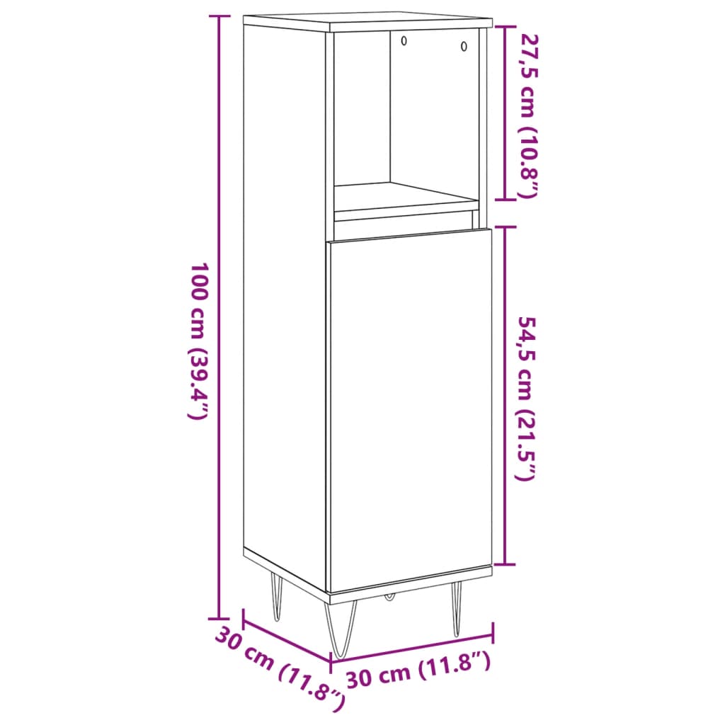 Artisan oak bathroom cabinet 30x30x100 cm wood material