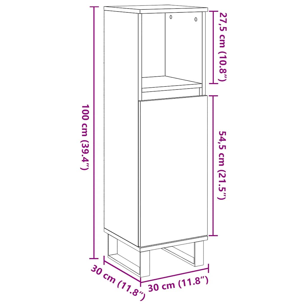 Bathroom cabinet concrete gray 30x30x100 cm made of wood