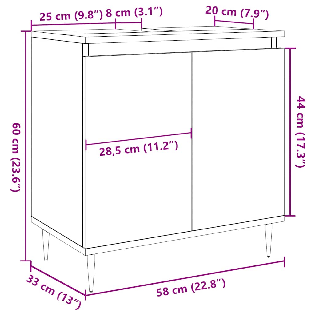 Badschrank Betongrau 58 x 33 x 60 cm Holzwerkstoff