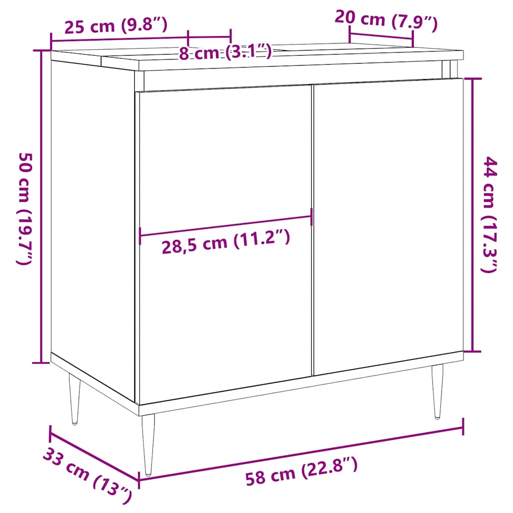 Artisan oak bathroom cabinet 58x33x60 cm made of wood material