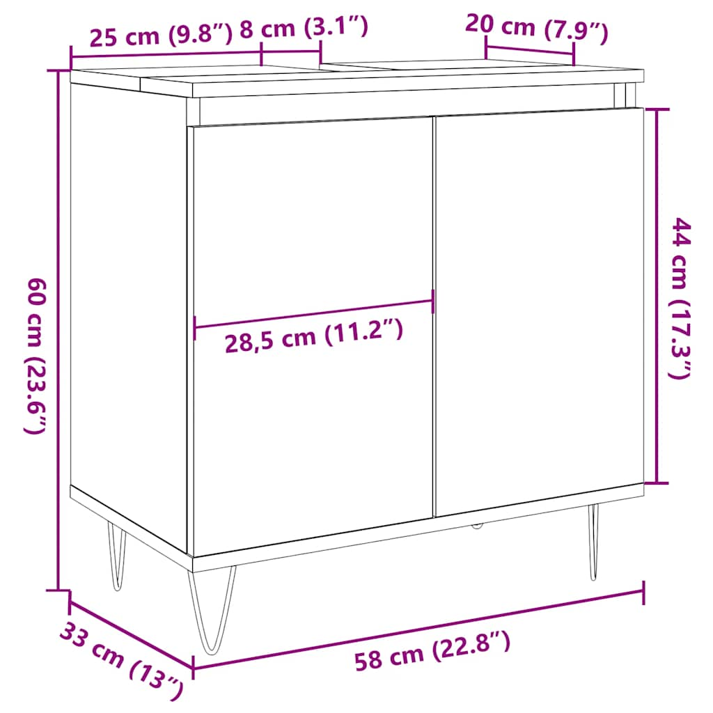 Bathroom cabinet concrete gray 58 x 33 x 60 cm made of wood