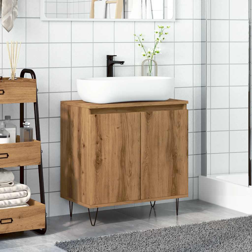 Artisan oak bathroom cabinet 58x33x60 cm made of wood material