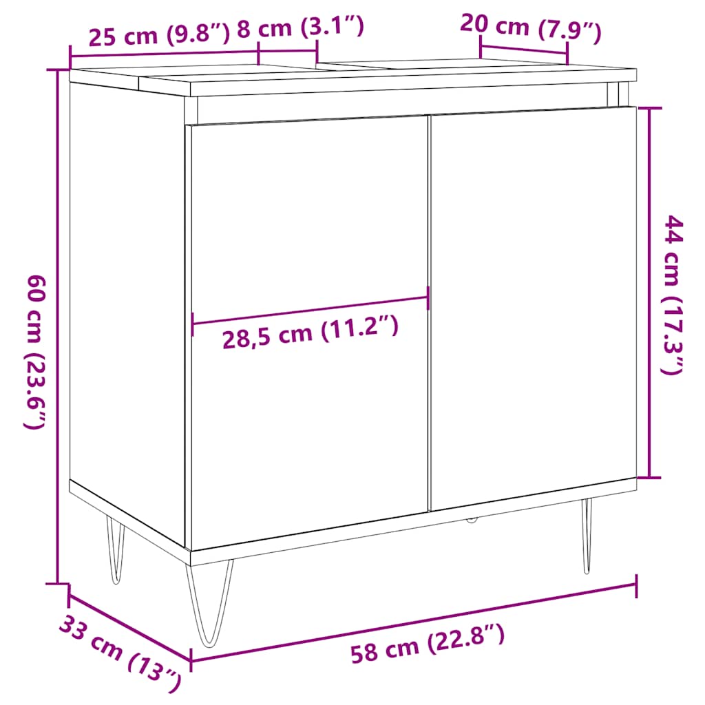 Artisan oak bathroom cabinet 58x33x60 cm made of wood material