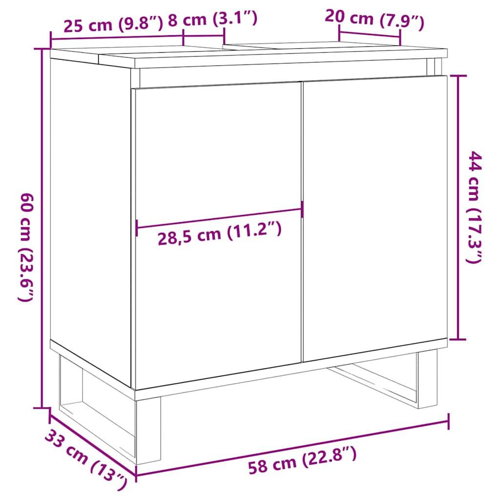 Bathroom cabinet concrete gray 58 x 33 x 60 cm made of wood