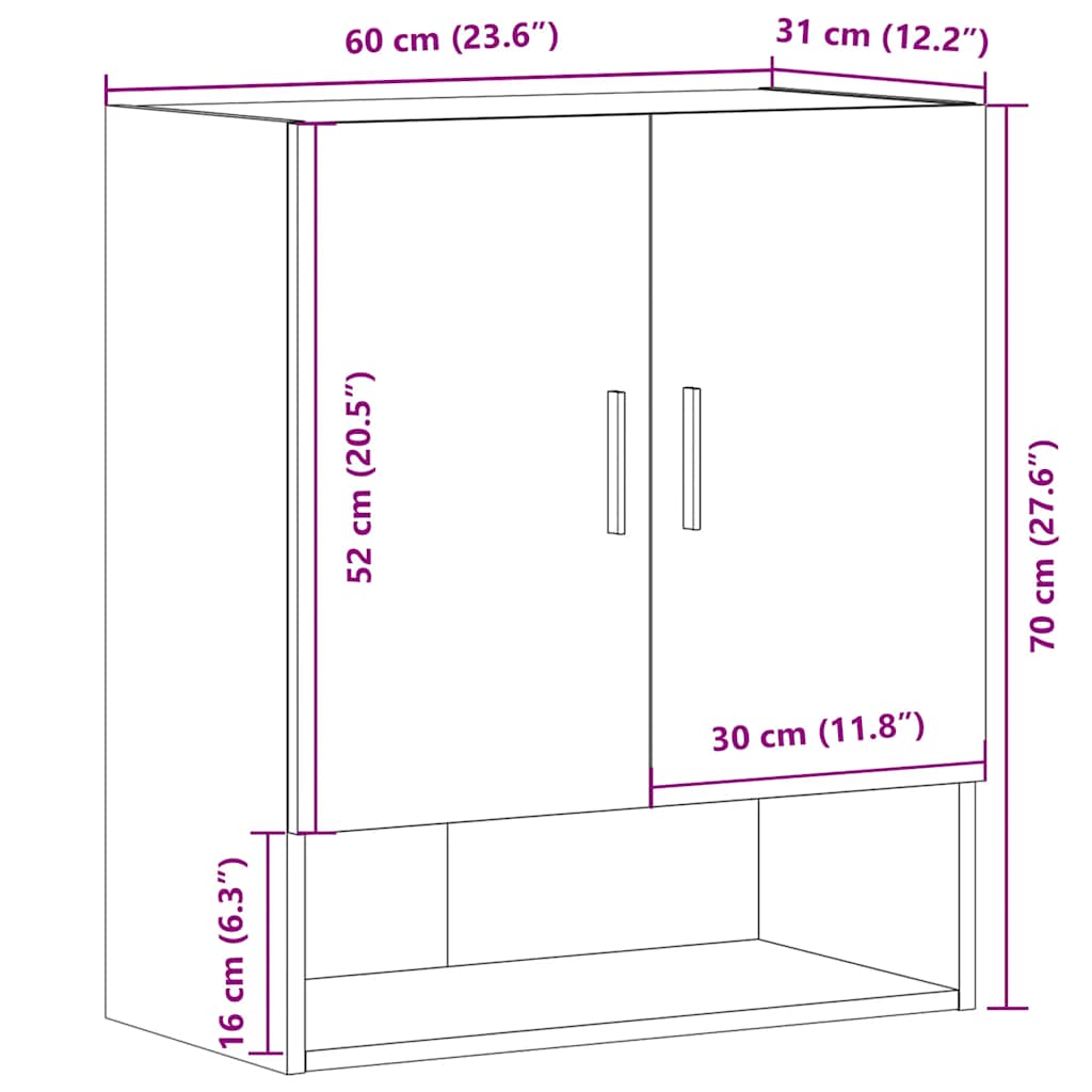 Wall cabinet old wood look 60x31x70 cm wood material