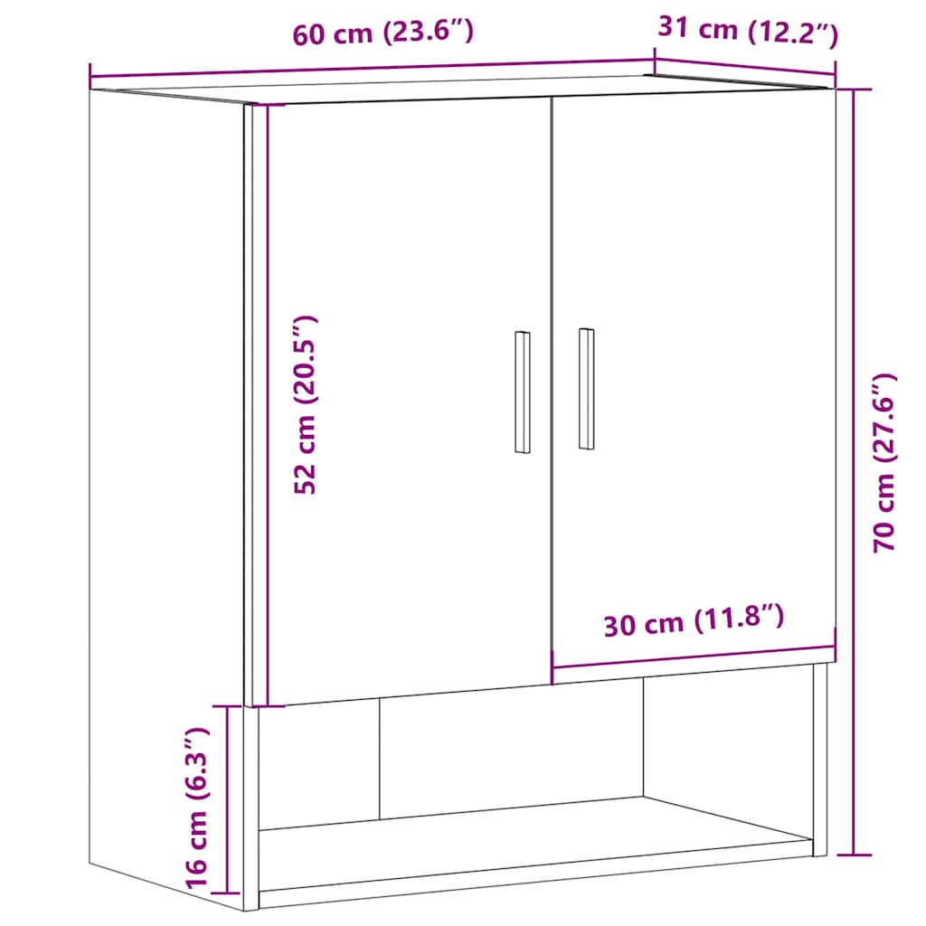 Wall Cabinet Artisan Oak 60x31x70 cm Wood Material