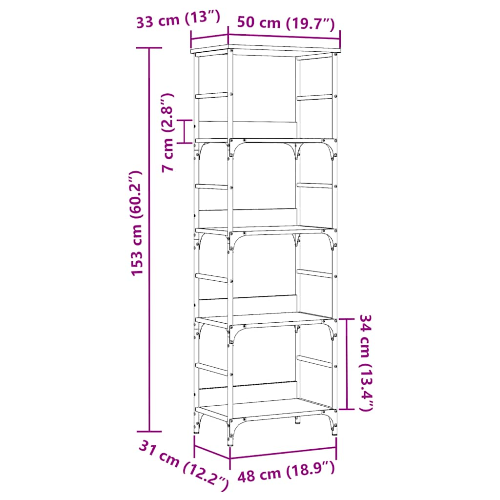 Bookshelf old wood look 50x33x153 cm wood material