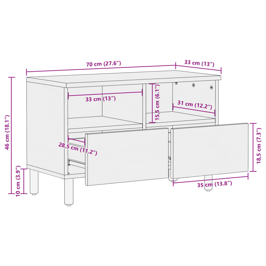 TV Cabinet Black 70x33x46 cm Wood Material