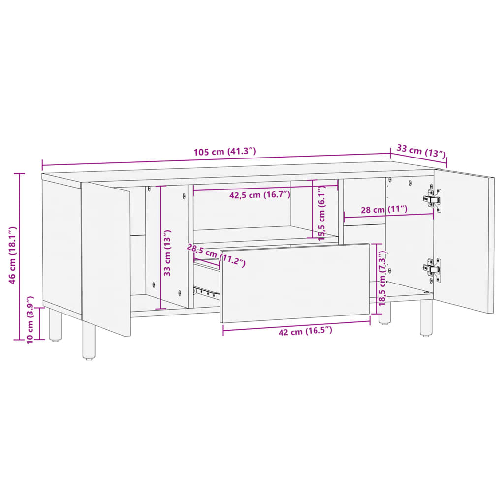 TV Cabinet Black 105x33x46 cm Wood Material