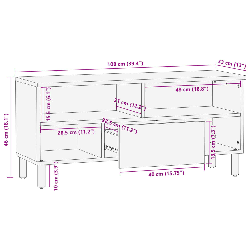 TV Cabinet Black 100x33x46 cm Wood Material