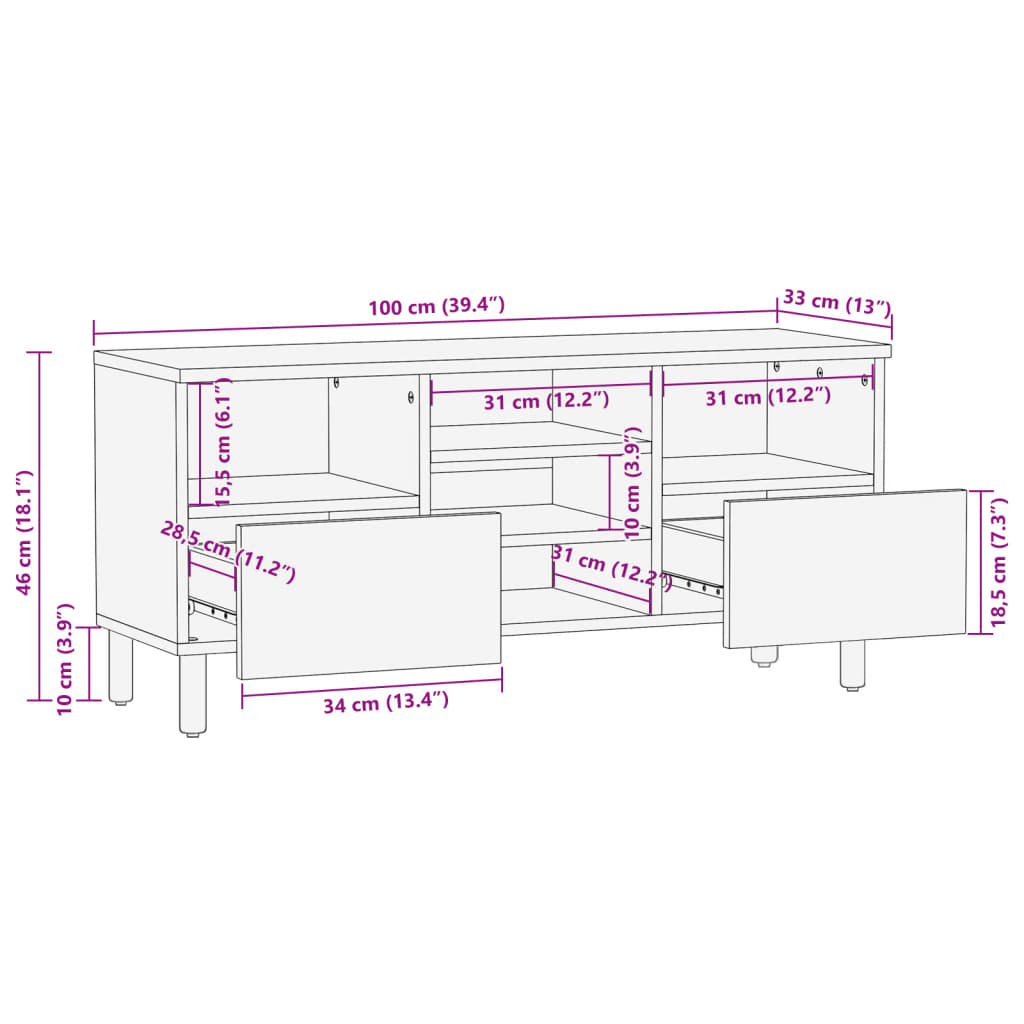 TV-Schrank Schwarz 100x33x46 cm Holzwerkstoff