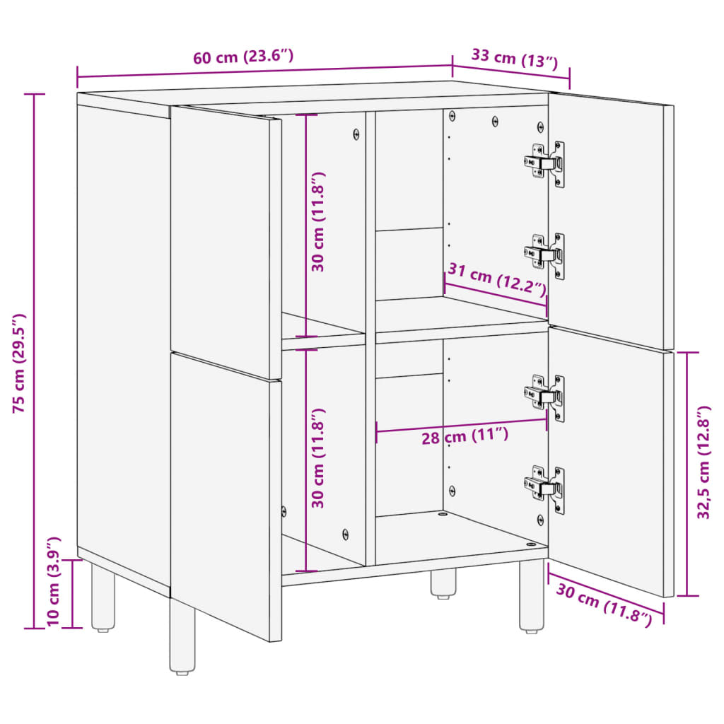 Sideboard Black 60x33x75 cm Wood Material