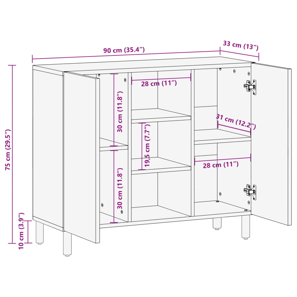 Sideboard Black 90x35x75 cm Wood Material