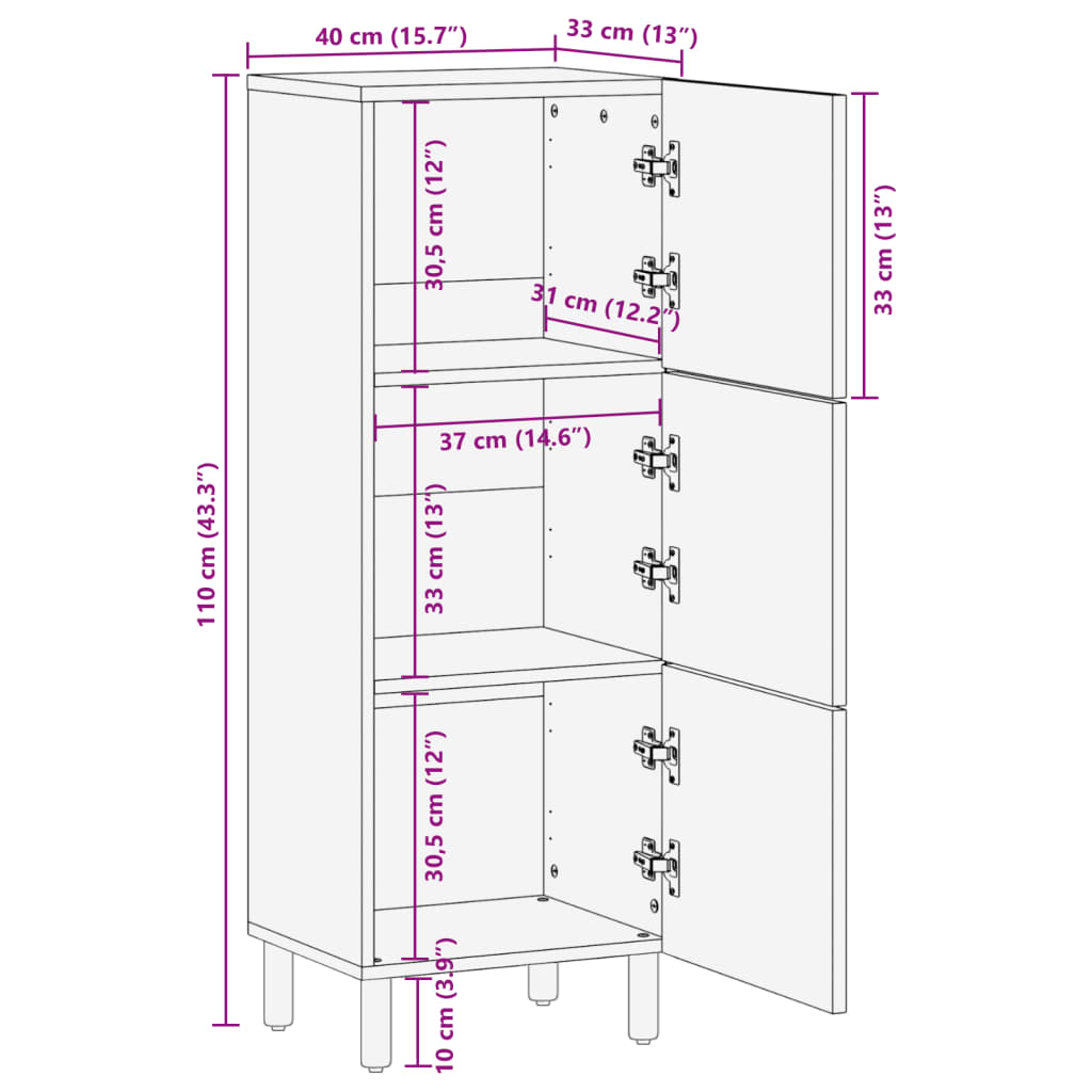 Highboard Black 40x33x110 cm Wood Material