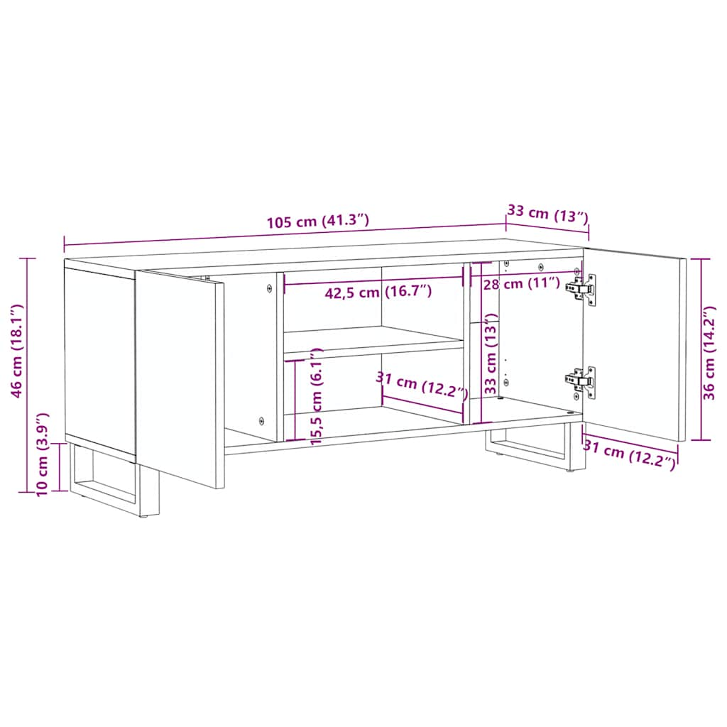 TV Cabinet Black 105x33x46 cm Solid Mango Wood