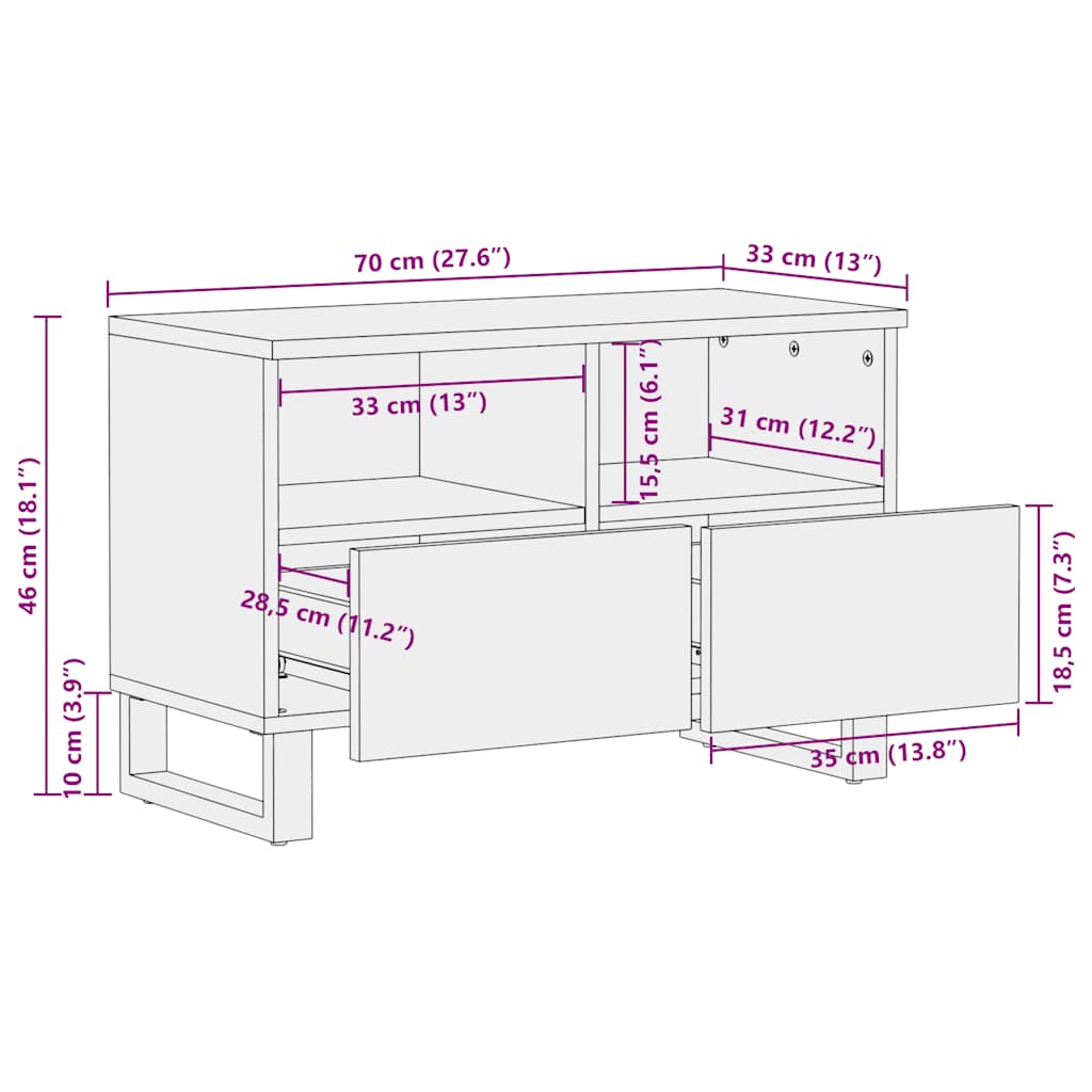 TV-Schrank Schwarz 70x33x46 cm Massivholz Mango