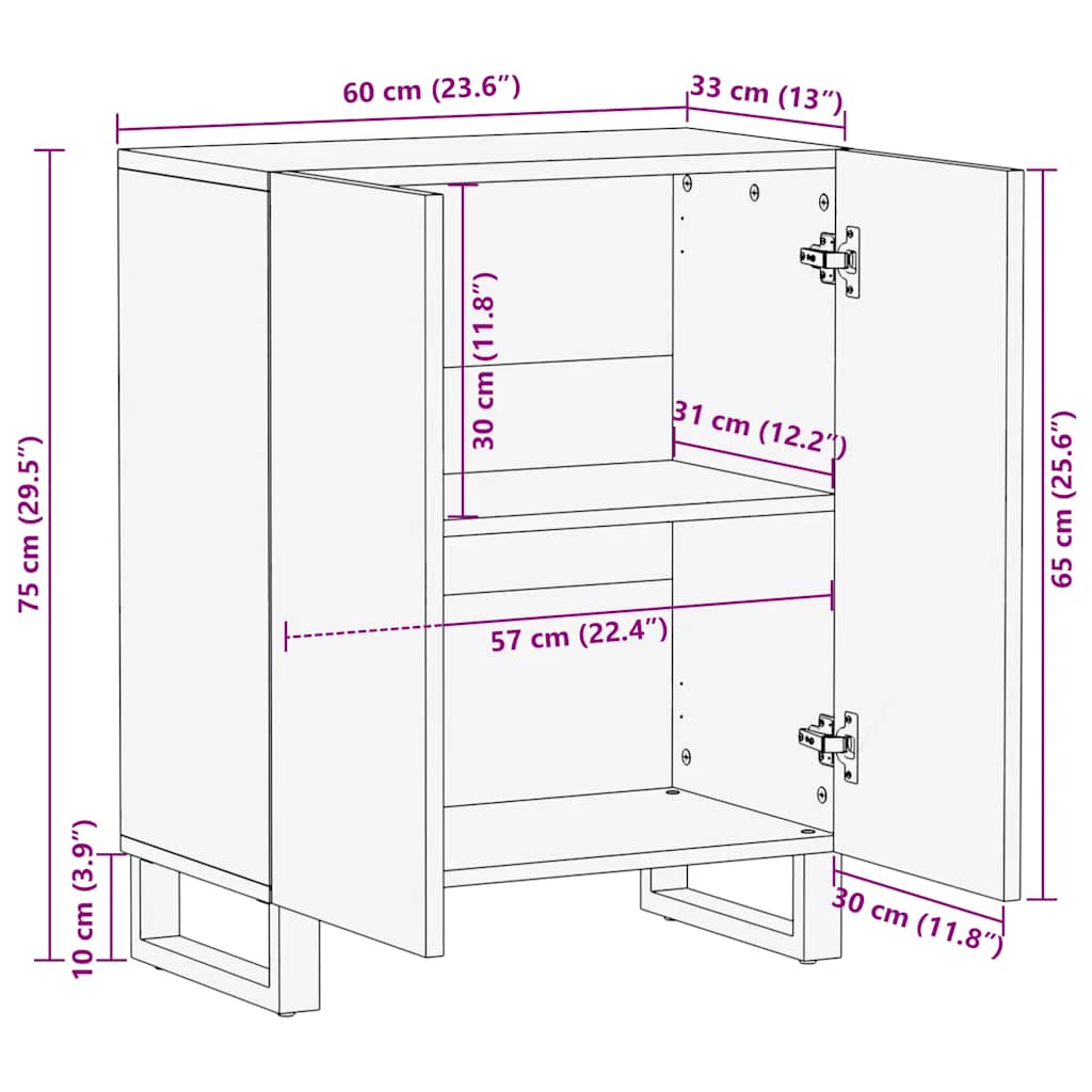 Sideboard Black 60x33x75 cm Solid Mango Wood