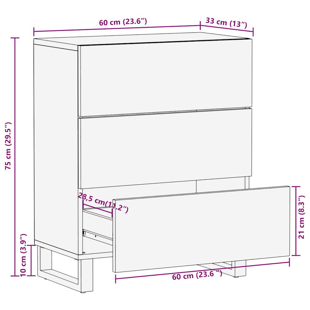 Sideboard Schwarz 60x33x75 cm Massivholz Mango