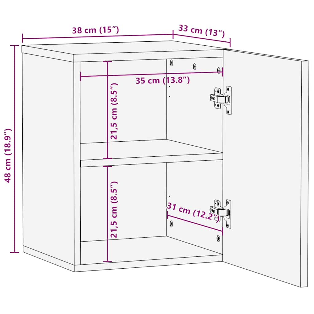 Bad-Wandschrank Schwarz 38x33x48 cm Massivholz Mango