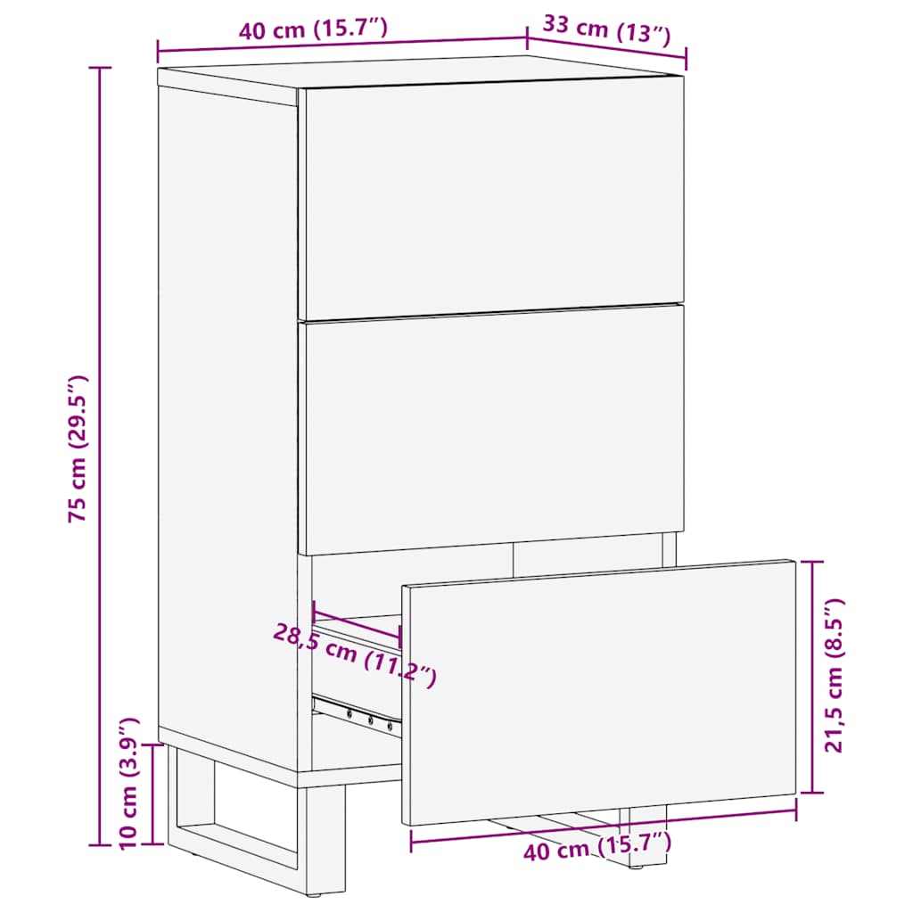 Sideboard Black 40x33x75 cm Solid Mango Wood