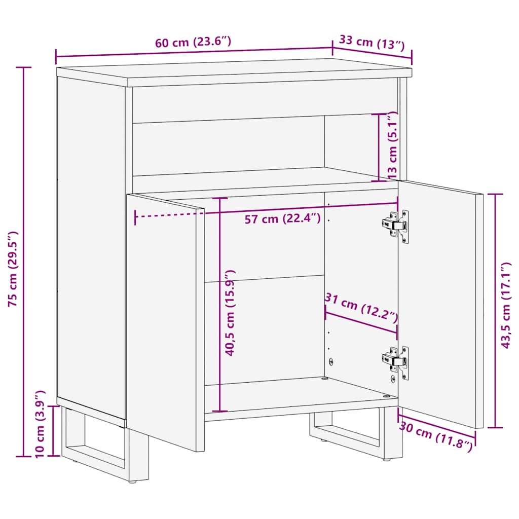 Sideboard Black 60x33x75 cm Solid Mango Wood