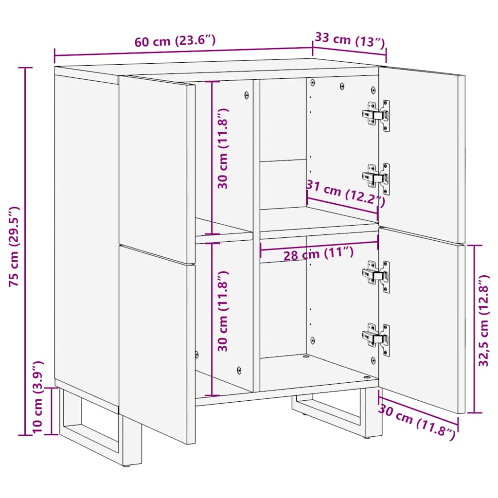 Sideboard Schwarz 60x33x75 cm Massivholz Mango