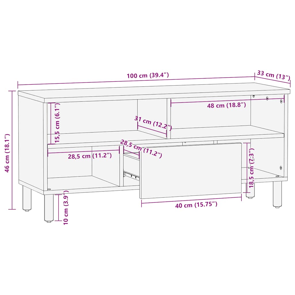 TV-Schrank Braun 100x33x46 cm Massivholz Mango