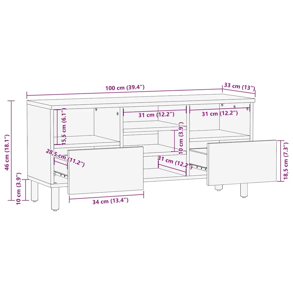 TV Cabinet Brown 100x33x46 cm Solid Mango Wood