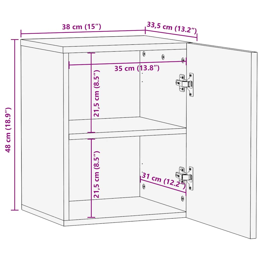 Bad-Hängeschrank Braun 38x33,5x48 cm Massivholz Mango