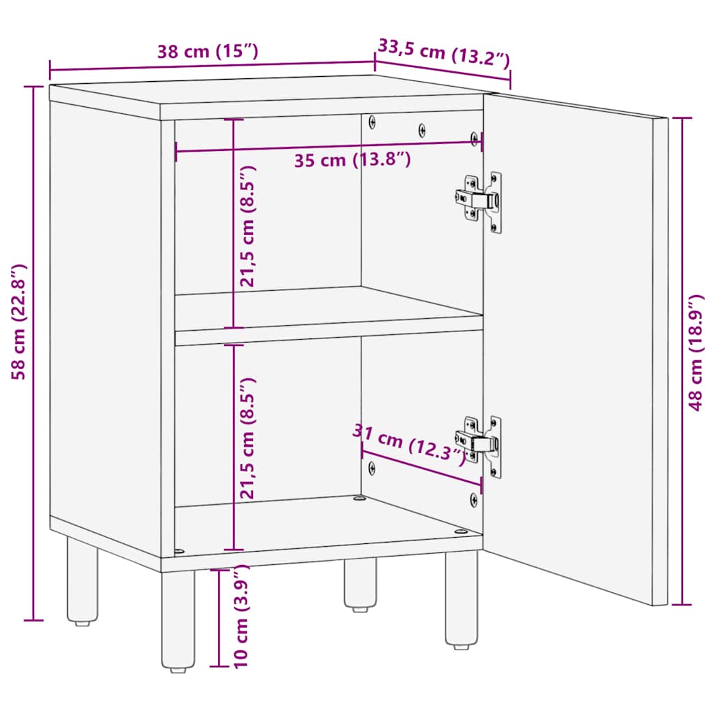 Badschrank Braun 38x33,5x58 cm Massivholz Mango