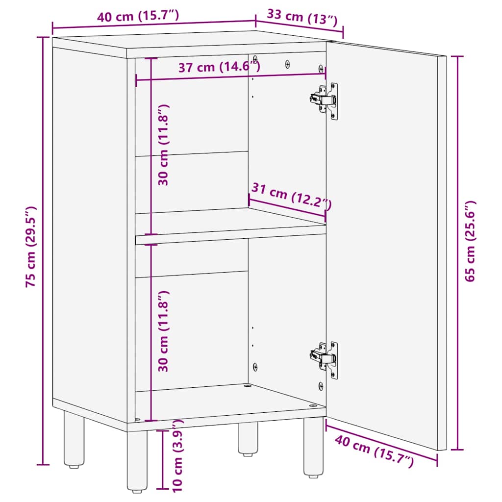 Sideboard Braun 40x33x75 cm Massivholz Mango