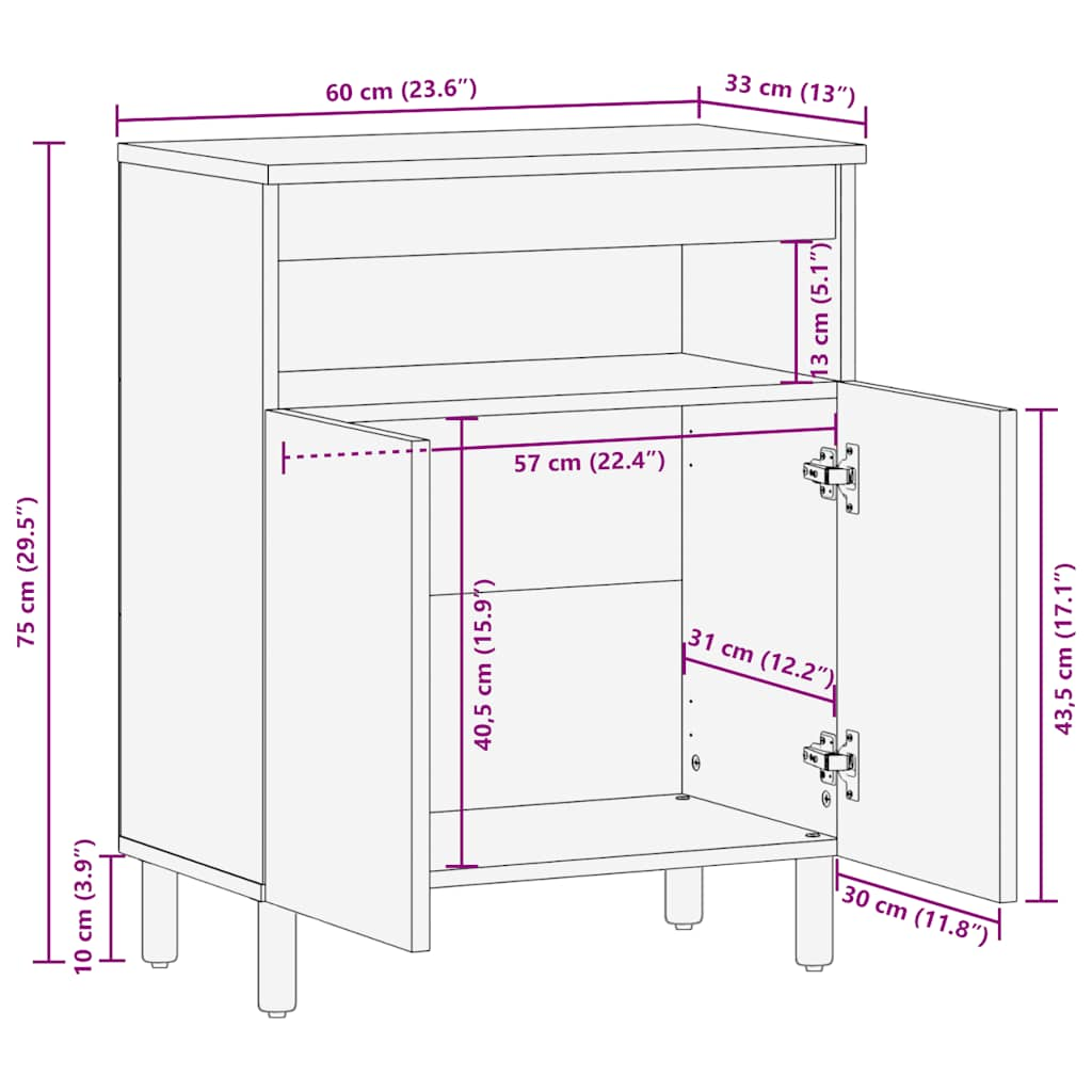 Sideboard Brown 60x33x75 cm Solid Mango Wood