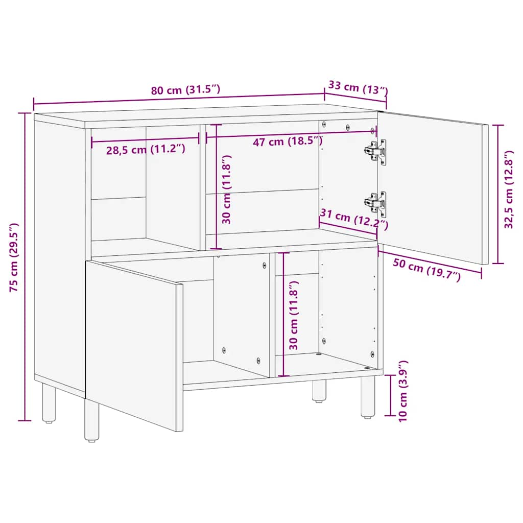 Sideboard Braun 80x33x75 cm Massivholz Mango