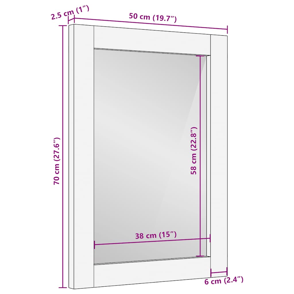 Badspiegel Braun 50x70x2,5 cm Massivholz Mango