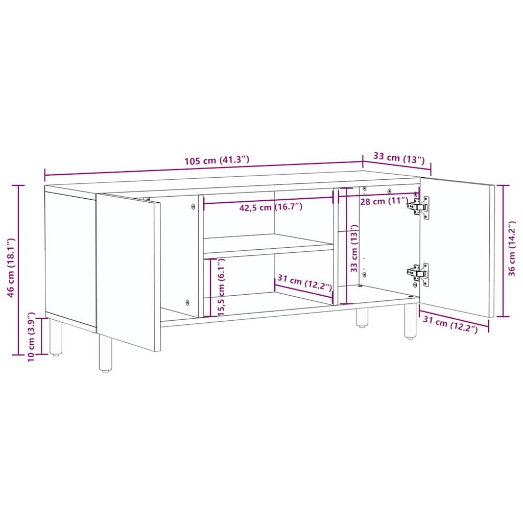 TV-Schrank 105x33x46 cm Massivholz Akazie