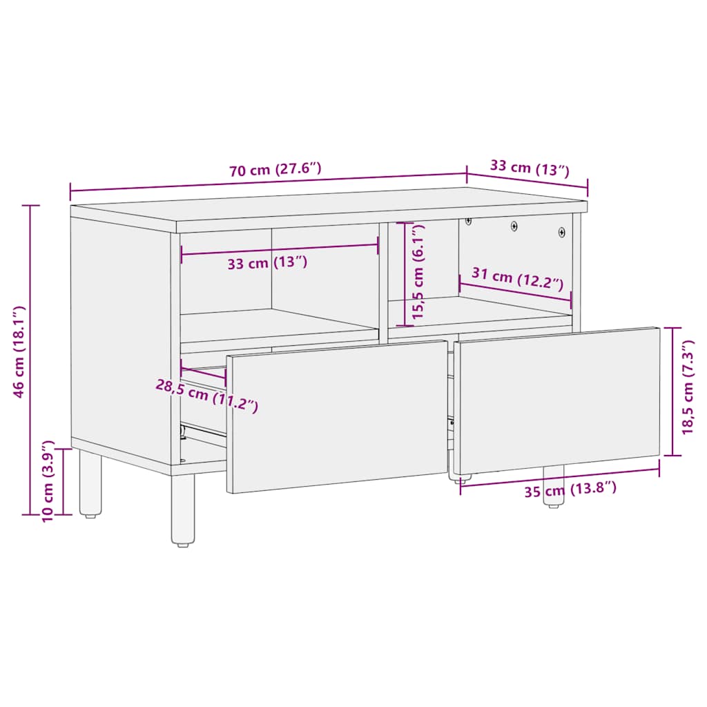 TV-Schrank 70x33x46 cm Massivholz Akazie