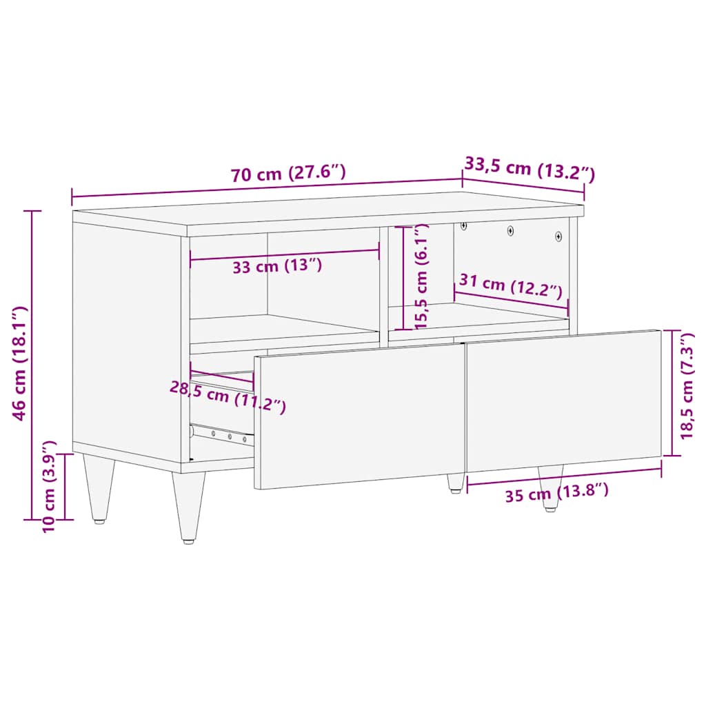 TV-Schrank Hellgrau 70x33,5x46 cm Massivholz Mango