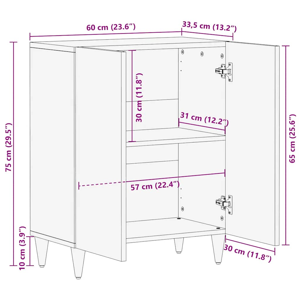 Sideboard Light Grey 60x33.5x75 cm Solid Mango Wood