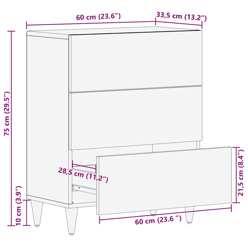 Sideboard Light Grey 60x33.5x75 cm Solid Mango Wood