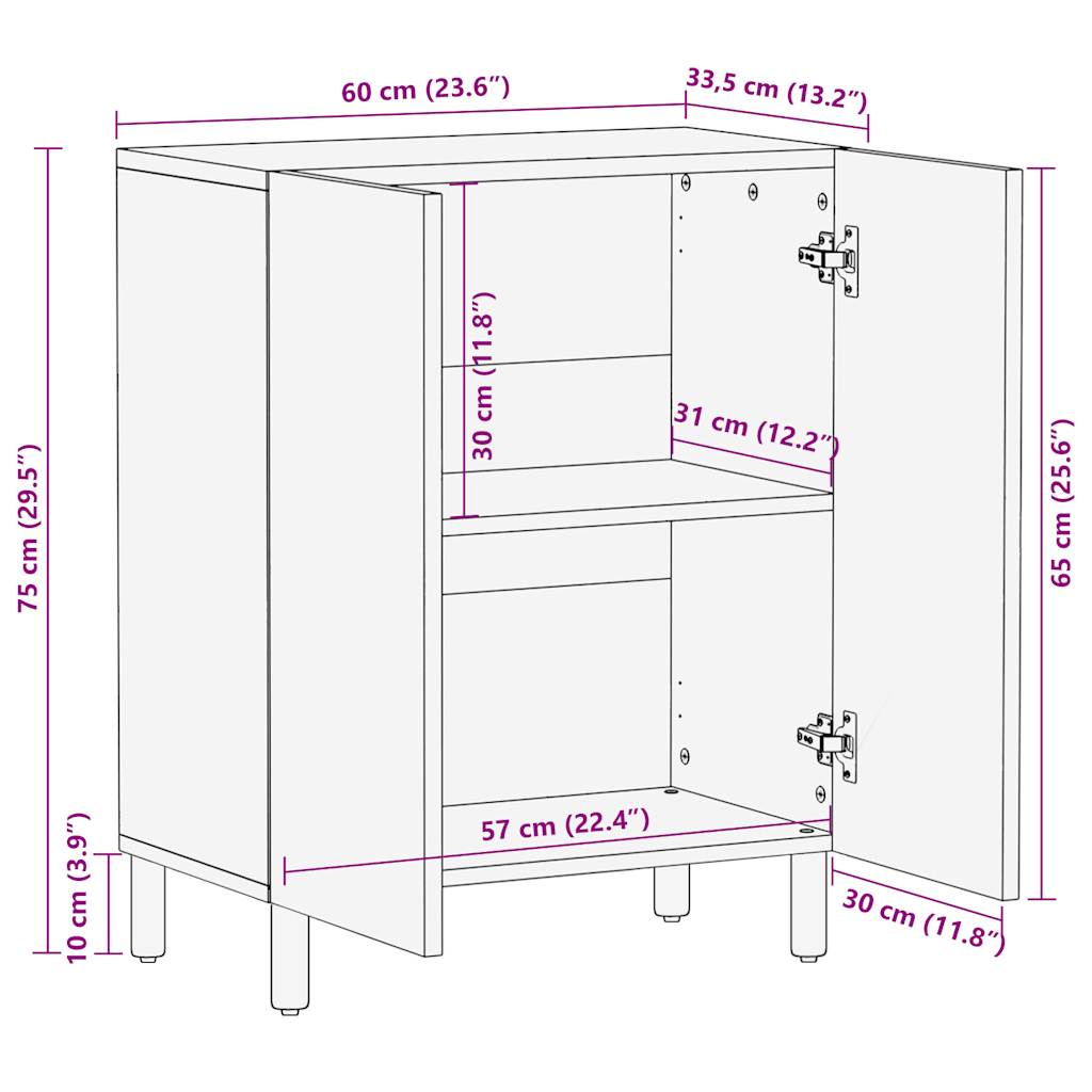 Sideboard 60x33.5x75 cm Rough mango wood