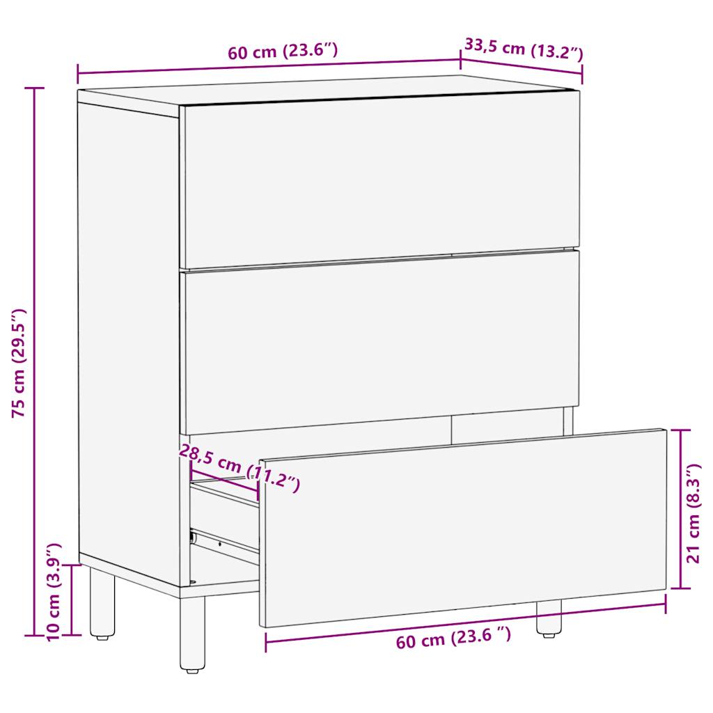 Sideboard 60x33.5x75 cm Rough mango wood