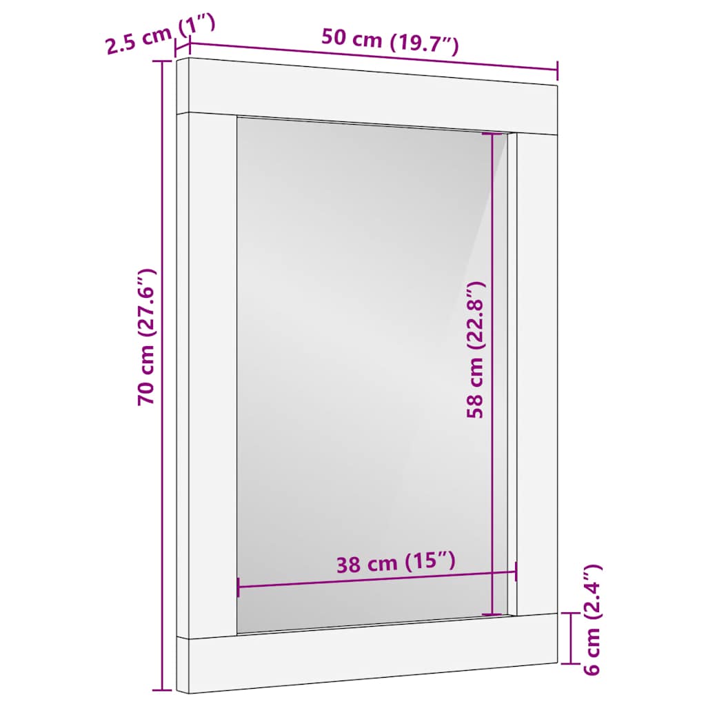 Bathroom Mirror Grey 50x3x70 cm Solid Mango Wood