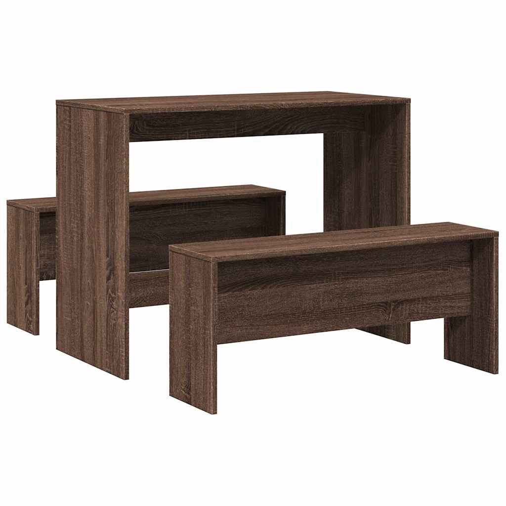 3-piece dining table and bench set brown oak look wood material